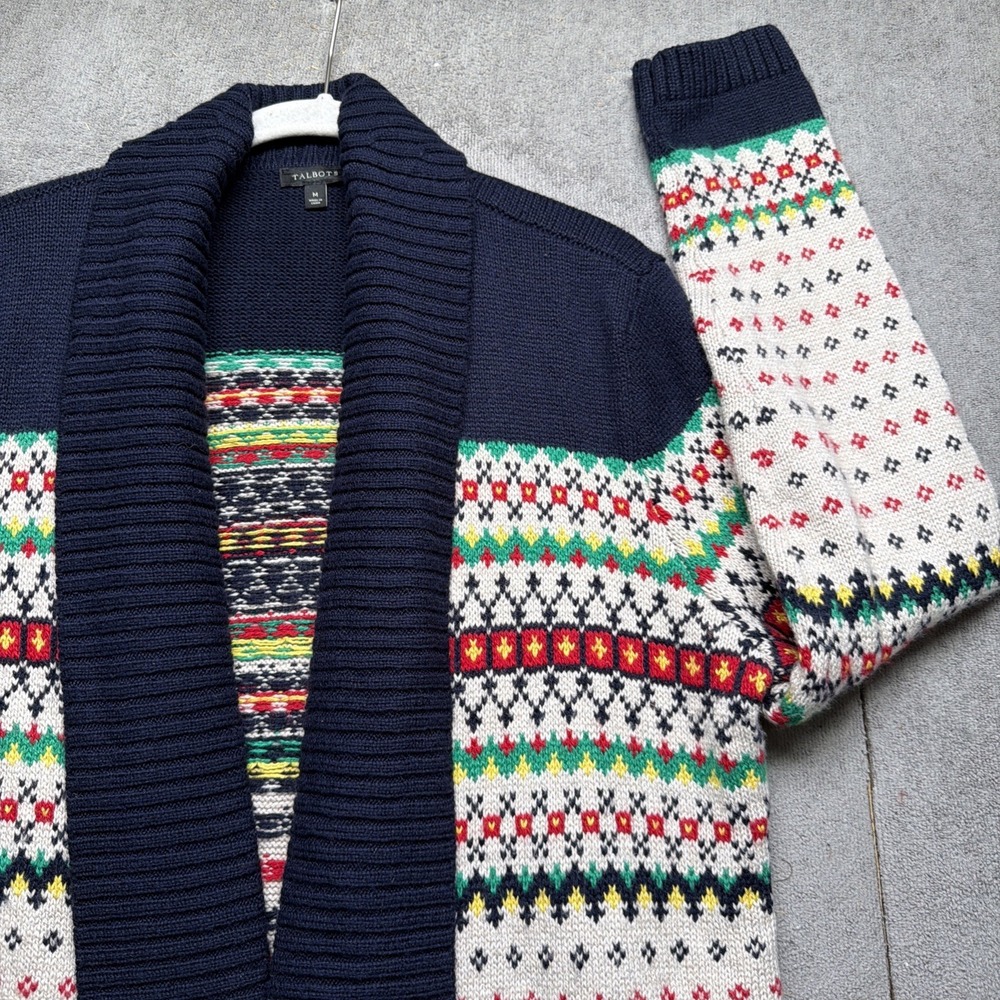 Talbots Cardigan Sweater Fair Isle Shawl Collar Knit Womens Medium